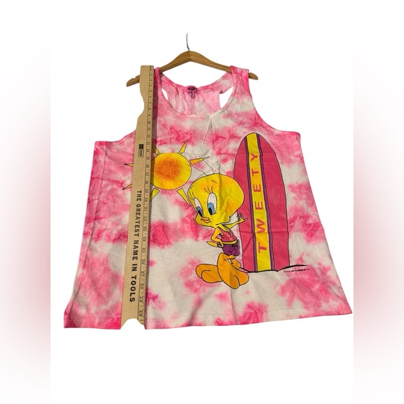 Vintage 1997 Tweety Bird Looney Tunes Tank Top Tie Dye Racer Back Pink Size XL - Picture 7 of 7